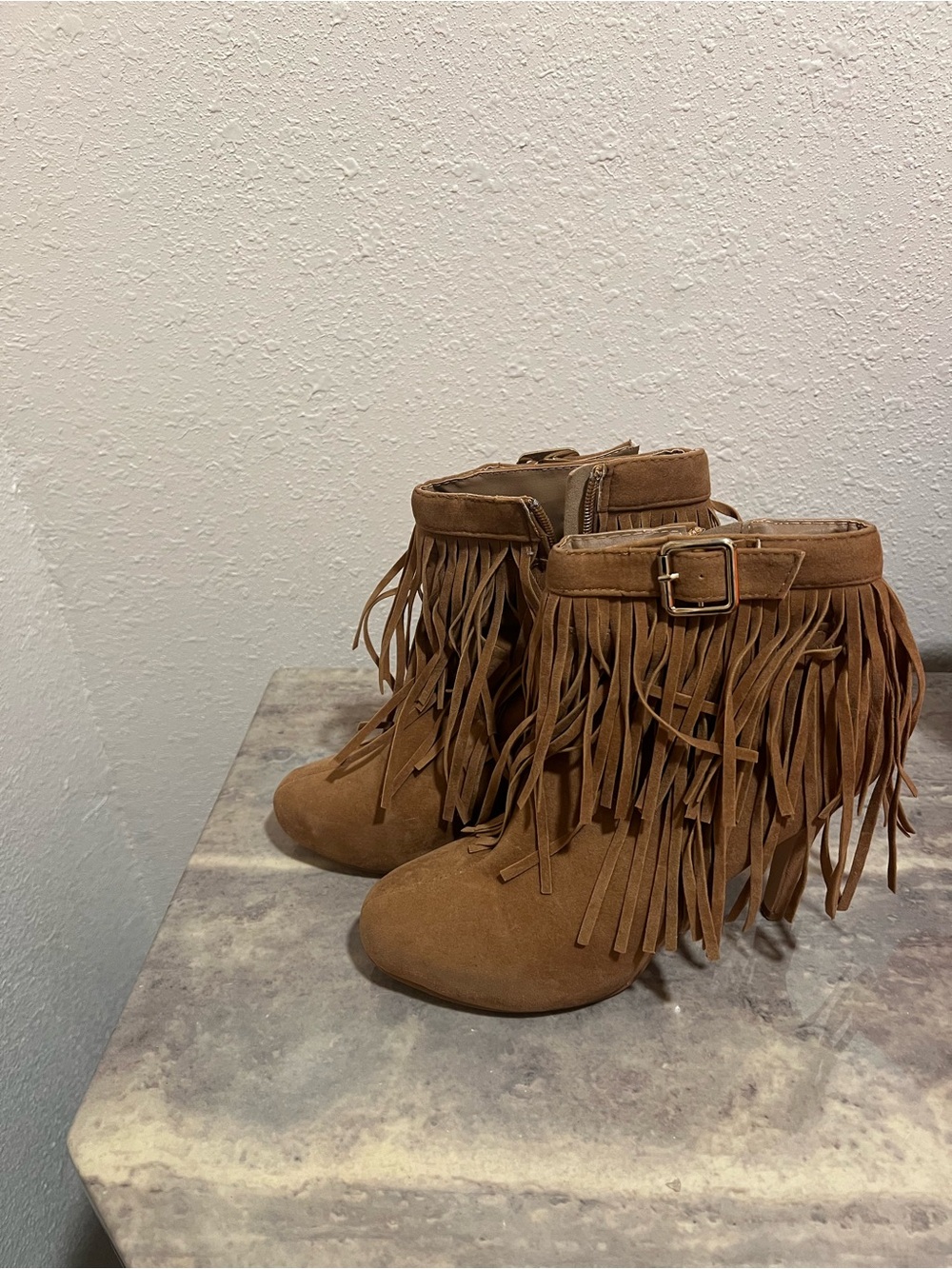 Forever 21 Tan Fringe Suede Ankle Booties